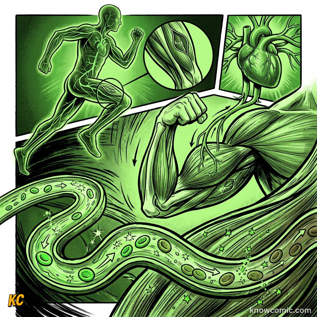 Comic panel about hydration and sweat: Fluid Fuels Every Cell, Blood, educational kids illustration