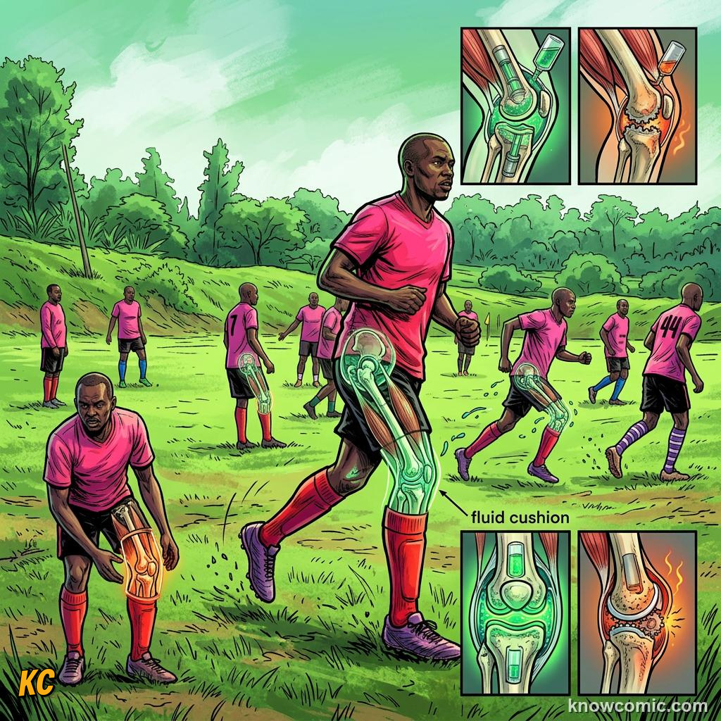 Comic panel about hydration and sweat: Fluid Fuels Every Cell, Joints, educational kids illustration
