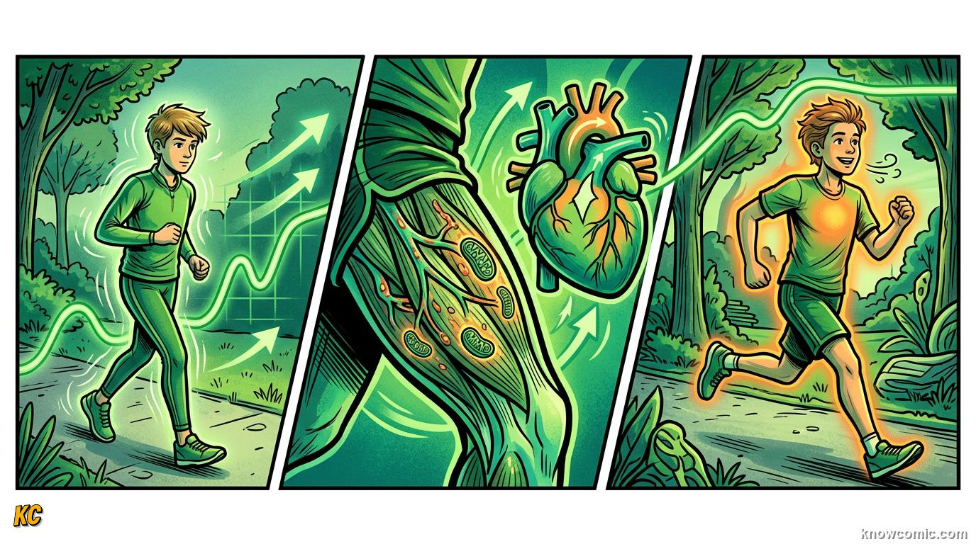 Comic panel about the warm-up rule: Pump It, educational kids illustration
