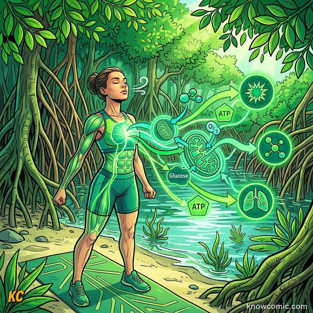 Comic panel about the warm-up rule: Breath, educational kids illustration