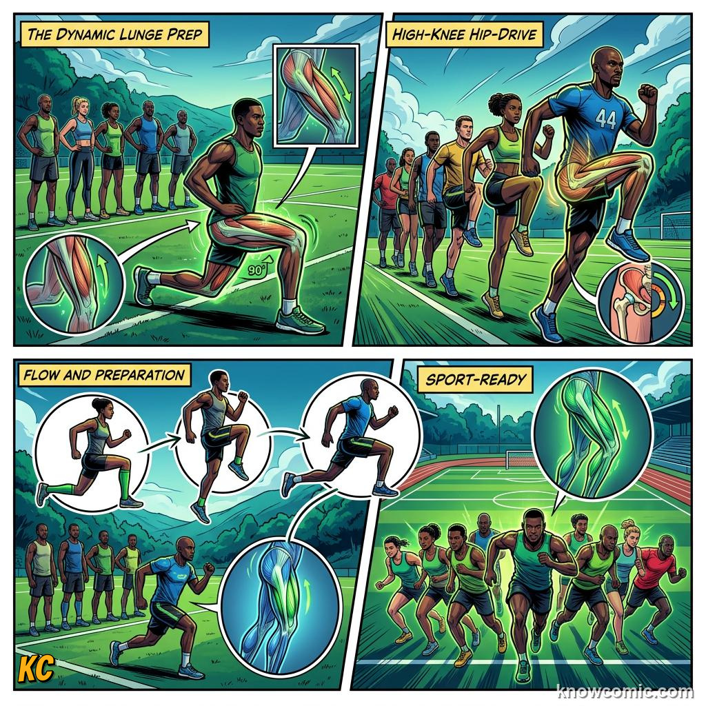 Comic panel about the warm-up rule: Coordination, educational kids illustration