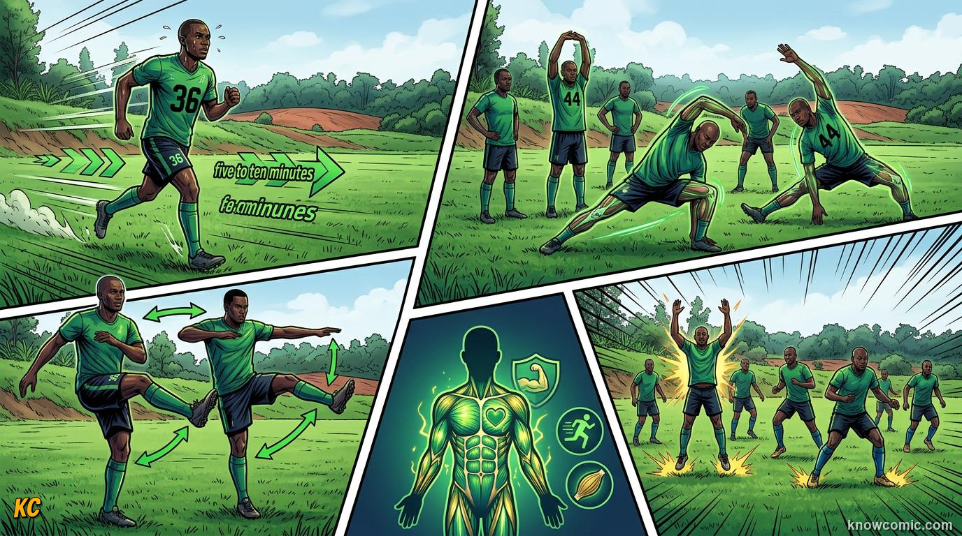 Comic panel about the warm-up rule: Every Time, educational kids illustration