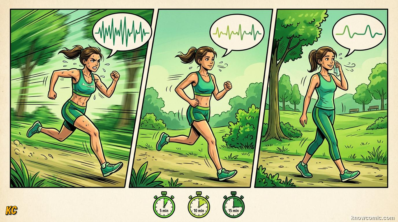 Comic panel about cooling down right: Land Soft, educational kids illustration