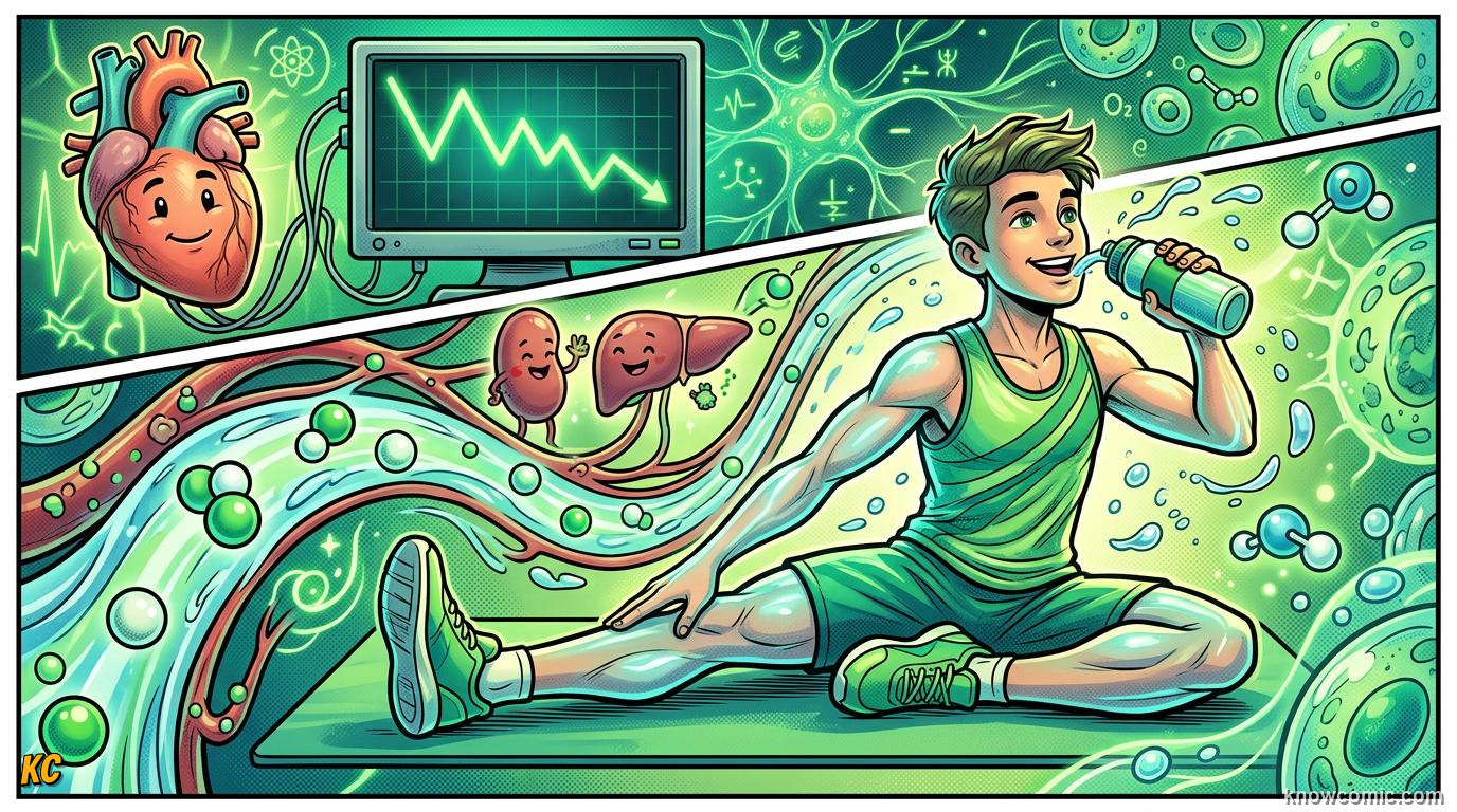 Comic panel about cooling down right: Help Muscles Clean Up, Lengthen, educational kids illustration