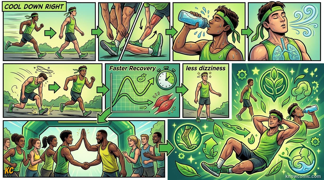Comic panel about cooling down right: Full Landing, educational kids illustration