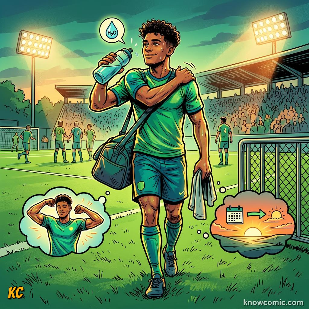 Comic panel about cooling down right: Cool-Down Is Respect, Routine, educational kids illustration