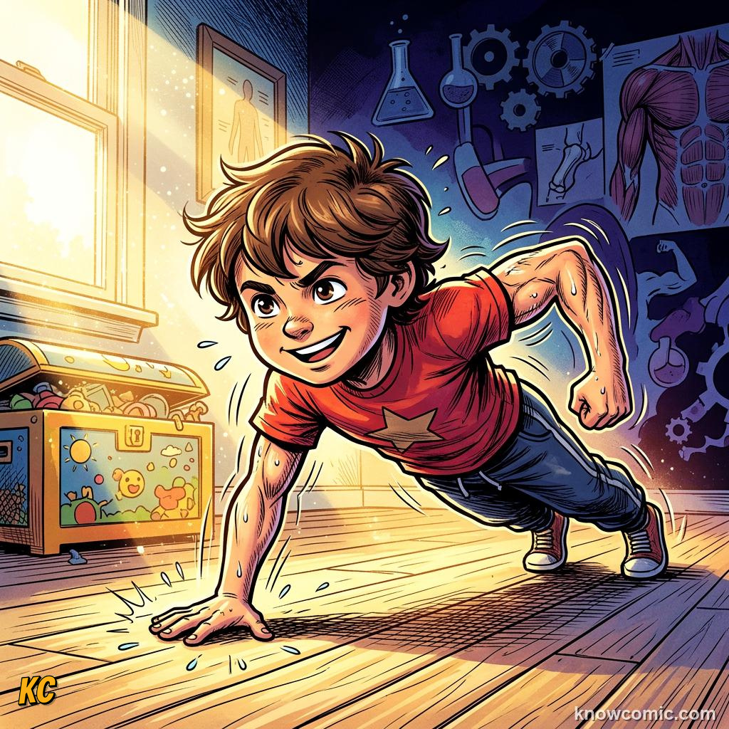Muscle Growth Basics comic panel showing push
