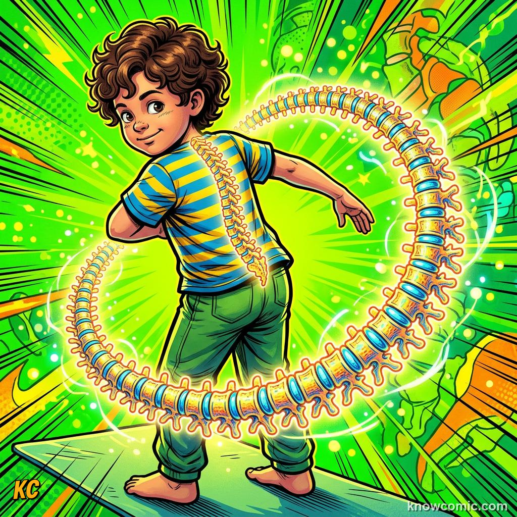 Flexibility and Stretching comic panel showing spine