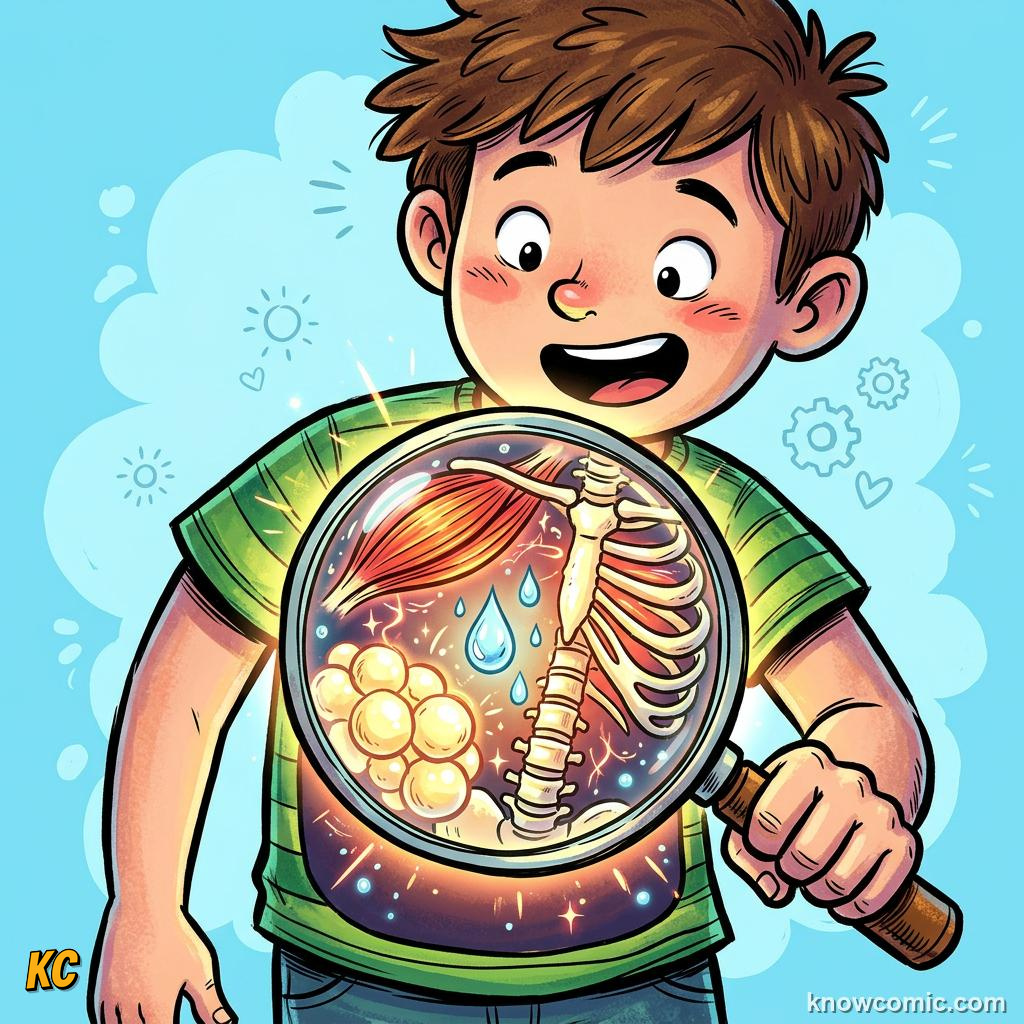 Body Composition Fact comic panel showing look deeper