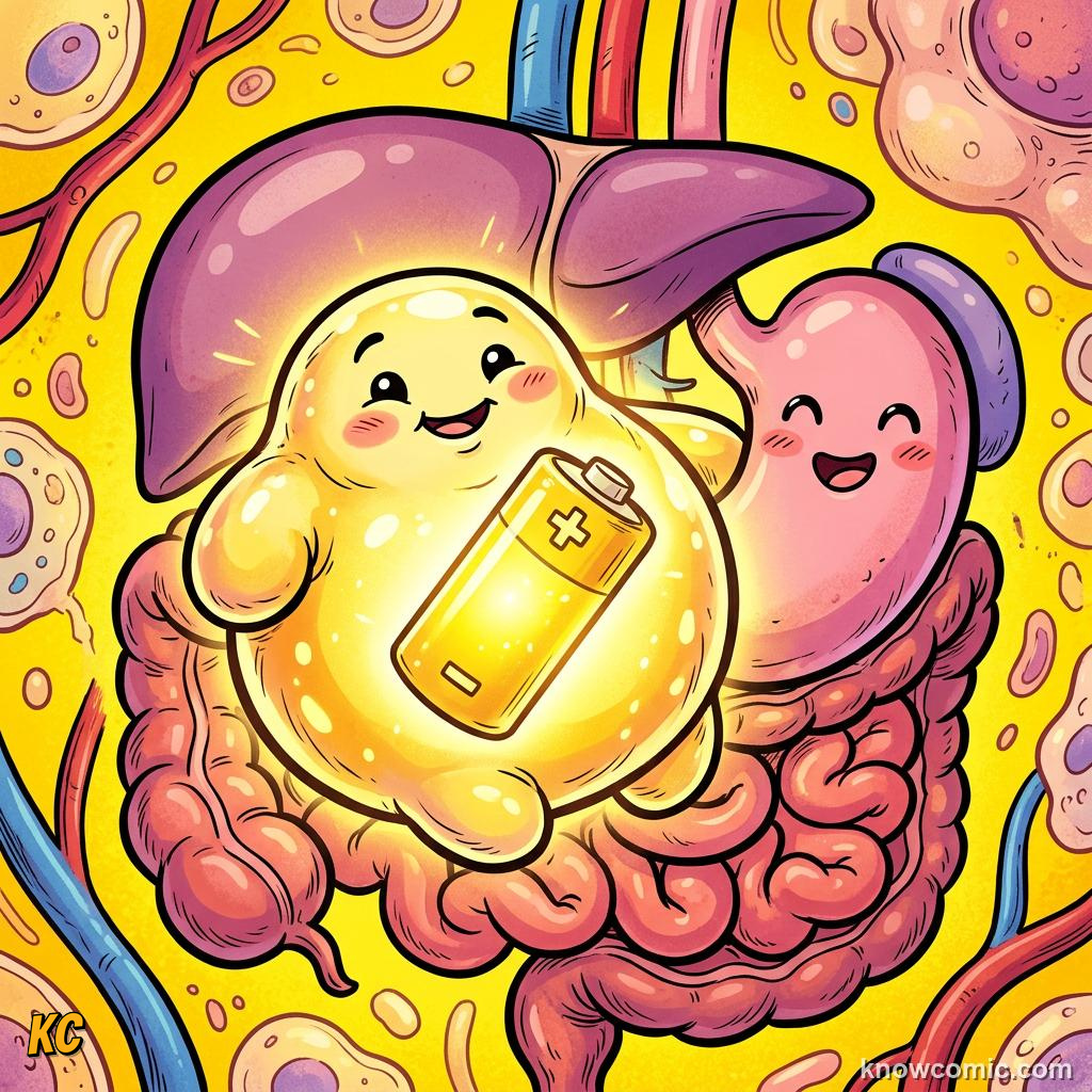 Body Composition Fact comic panel showing fat is a friend