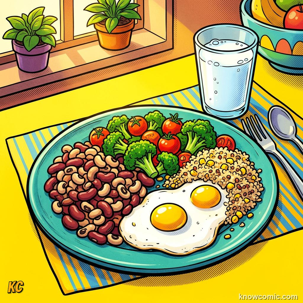 Body Composition Fact comic panel showing eat well