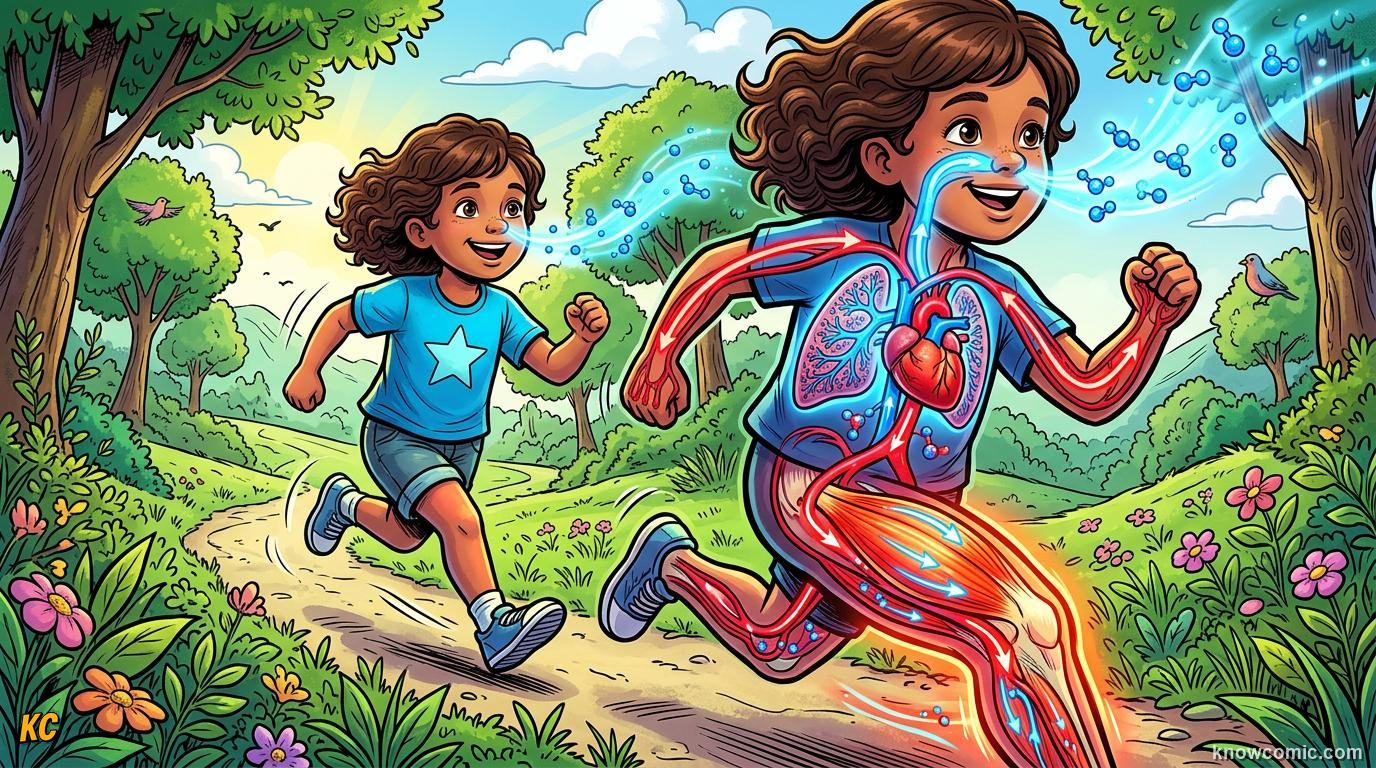 The Aerobic Engine comic panel: air to muscles, how oxygen reaches your muscles