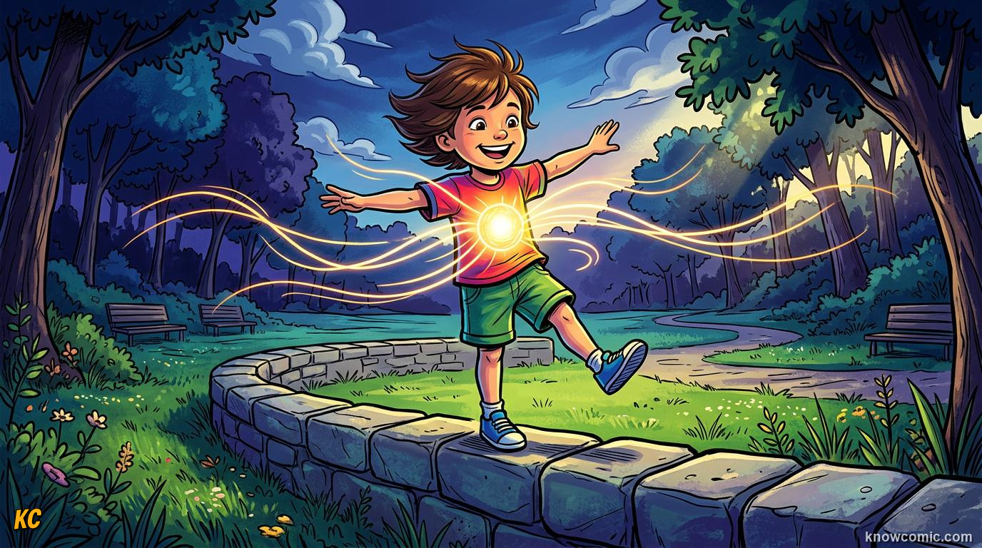 Core Strength Secret comic panel: balance boost, a strong core means balance
