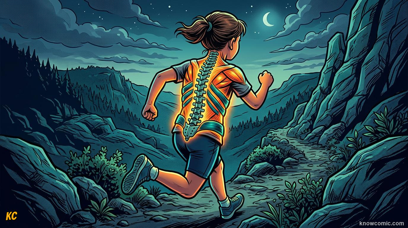 Core Strength Secret comic panel: built-in armour, your core protects your spine