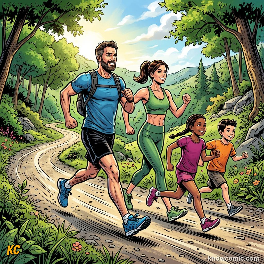 Comic panel about bone density science: Bones Respond To Load, Walk, educational kids illustration