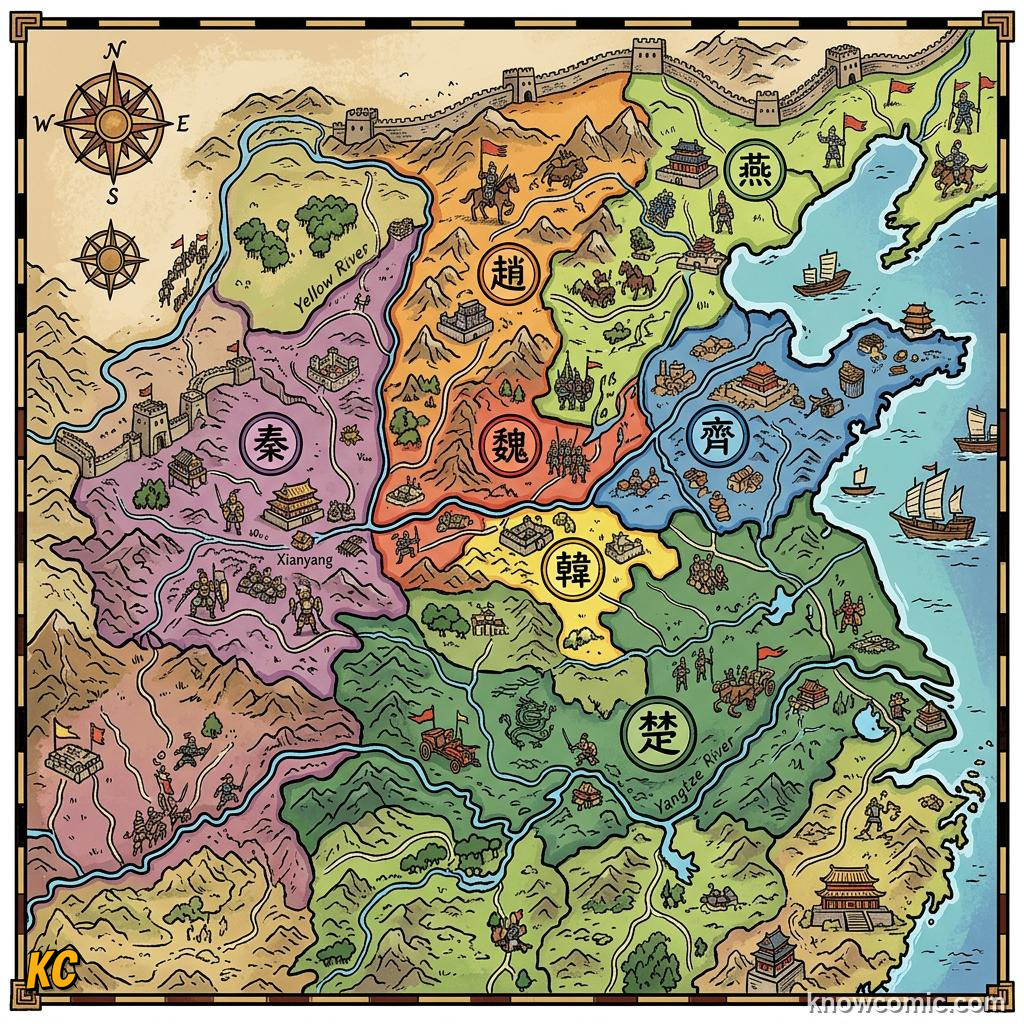 Map of seven warring Chinese states before Qin conquered them all
