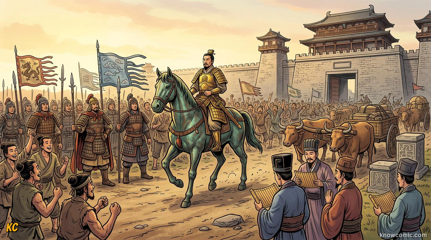 Liu Bang founding the Han dynasty in 206 BCE after the collapse of harsh Qin rule