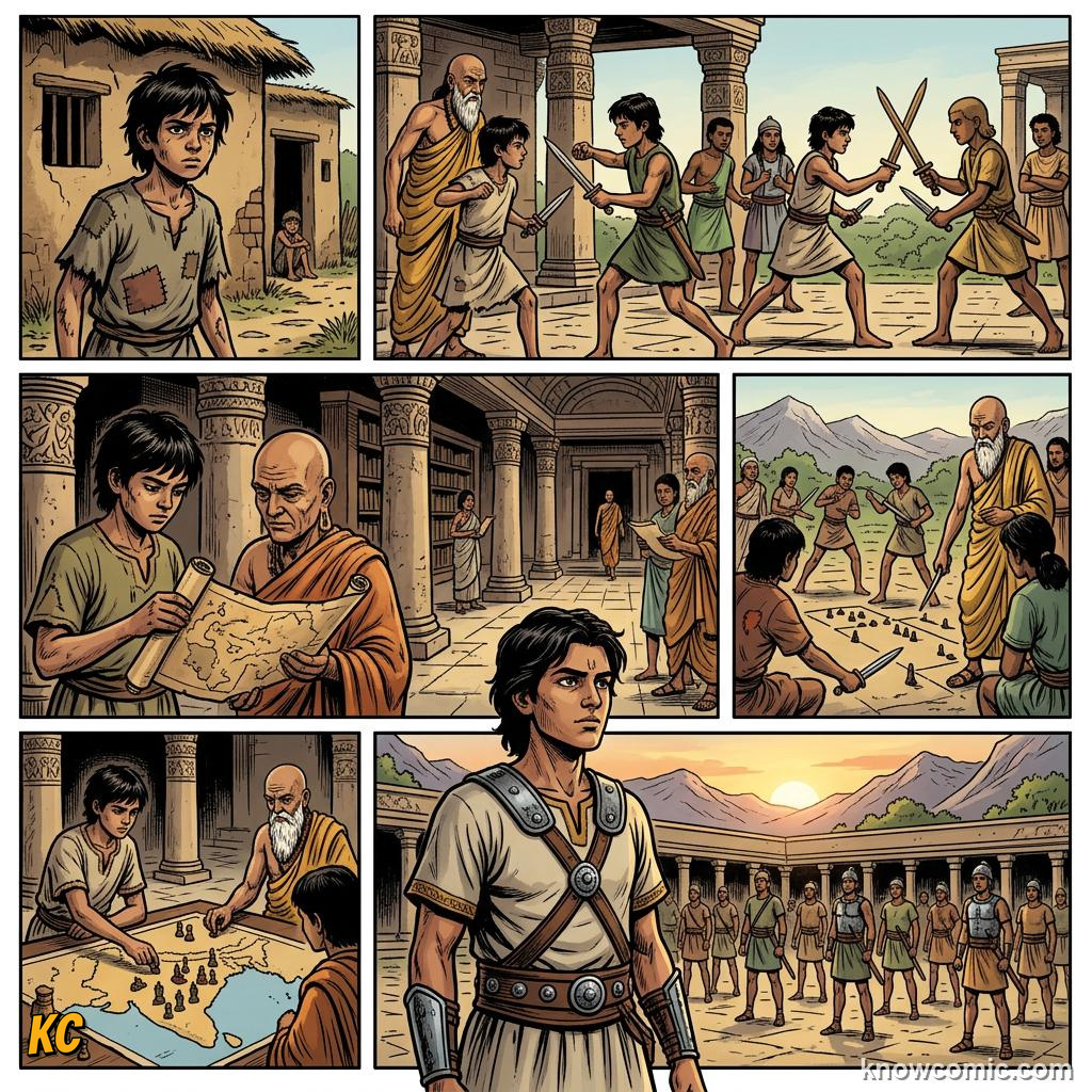 Young Chandragupta Maurya trained in military tactics at Taxila before founding his empire