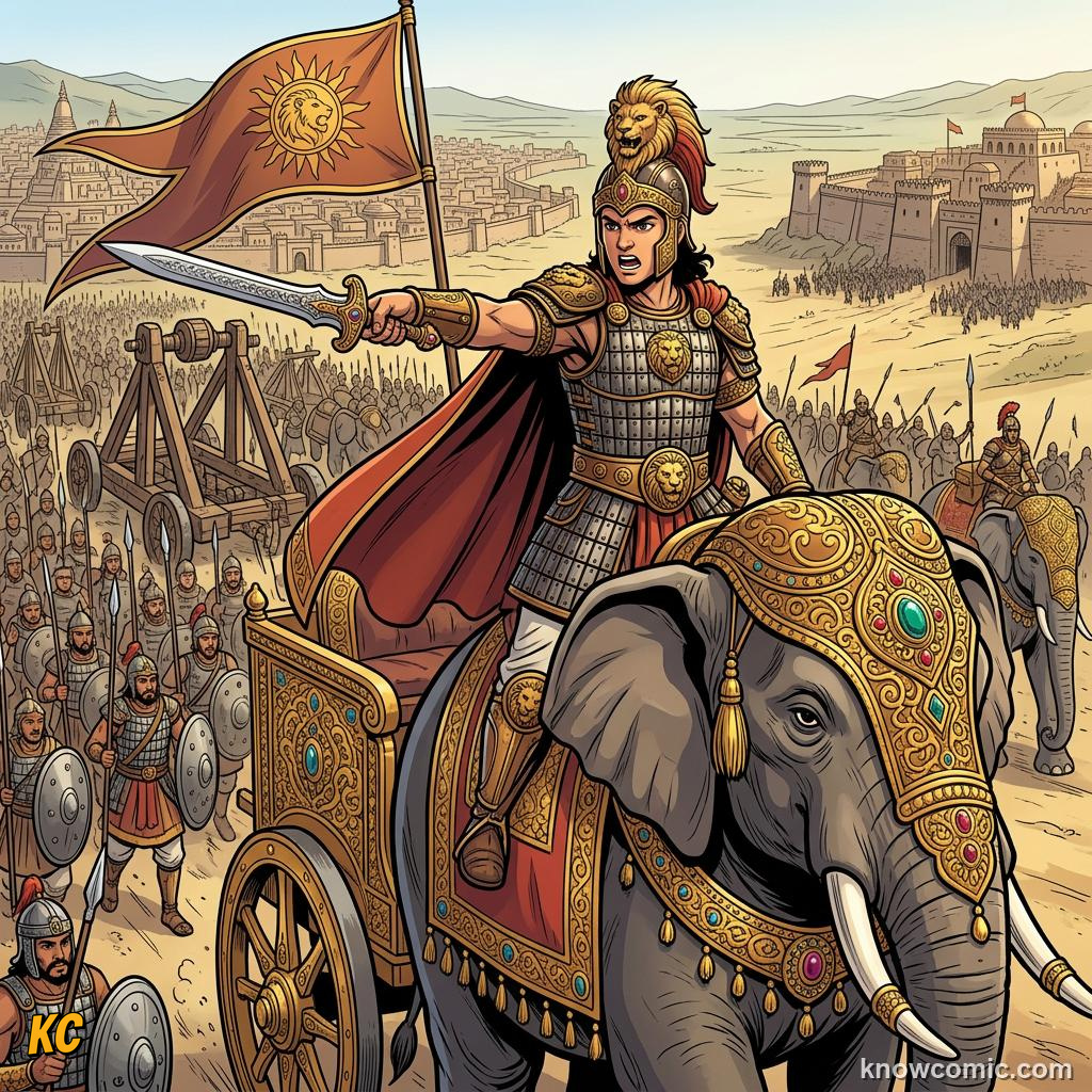 Young Ashoka as a Mauryan military commander before his conversion to Buddhism