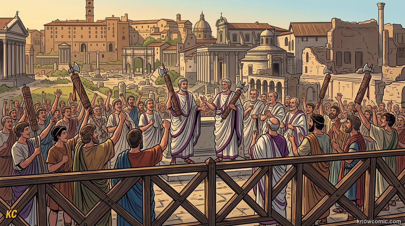 Roman citizens in the Forum celebrating the end of monarchy and founding of the Republic in 509 BCE