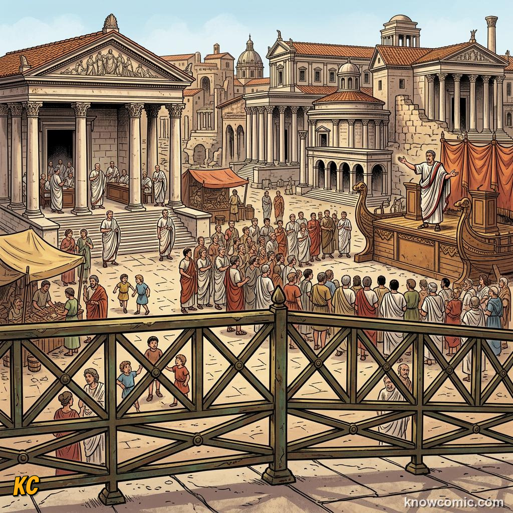 The Roman Forum heart of republican political life with Senate house and public assemblies