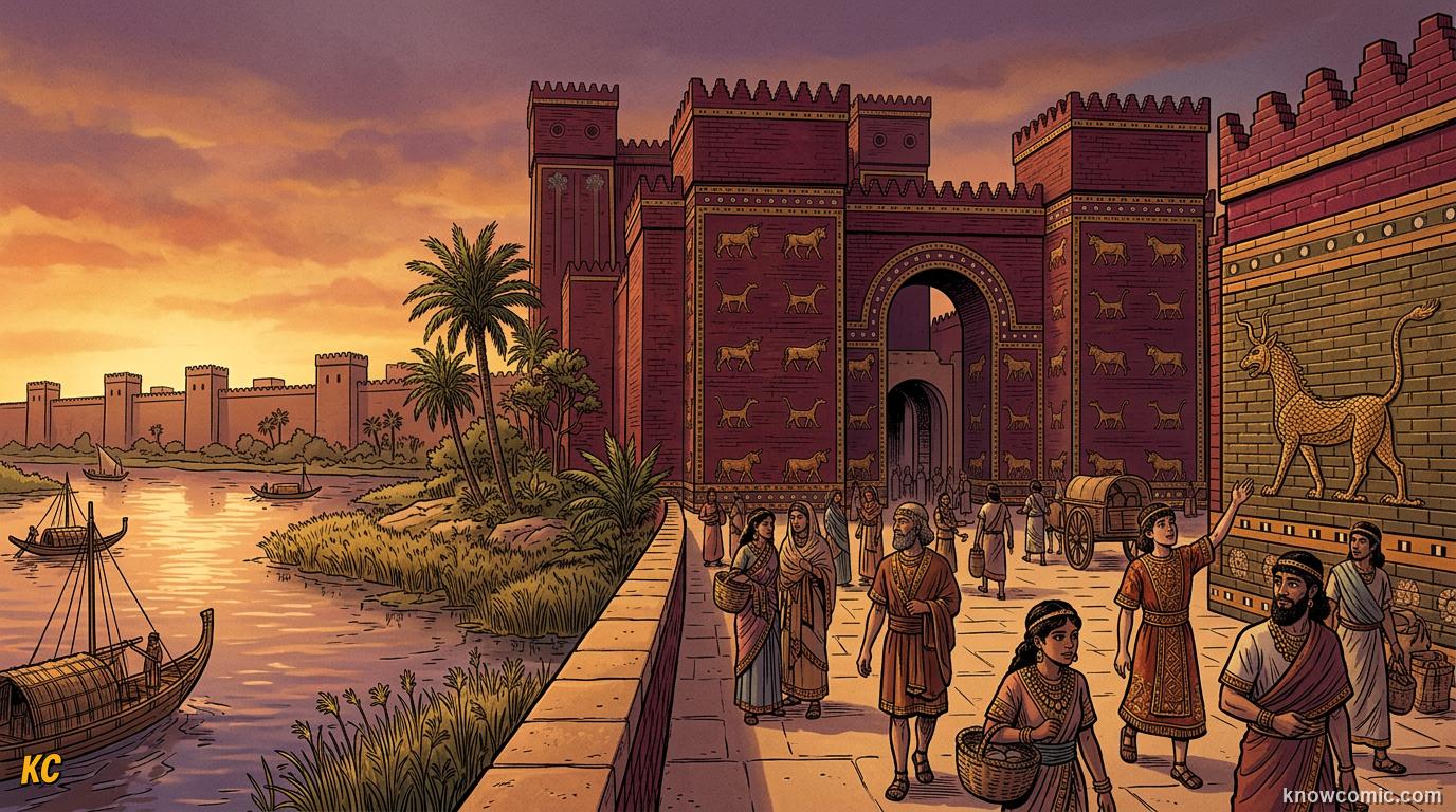 Hammurabi and the Babylonian empire under crimson sky