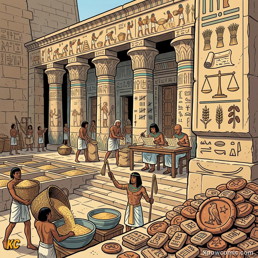 Scribes recording grain deliveries at a royal storage depot