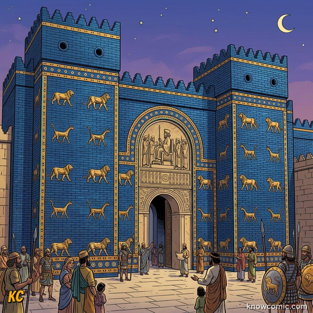 Ishtar Gate of Babylon with blue glazed bricks under Persian rule