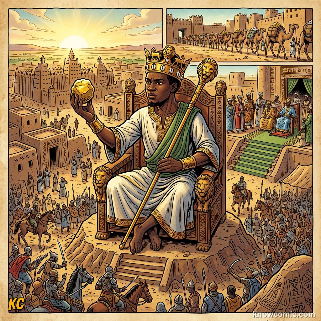Comic panel about empire of mali: An Empire On The Niger, Sundiata, educational kids illustration