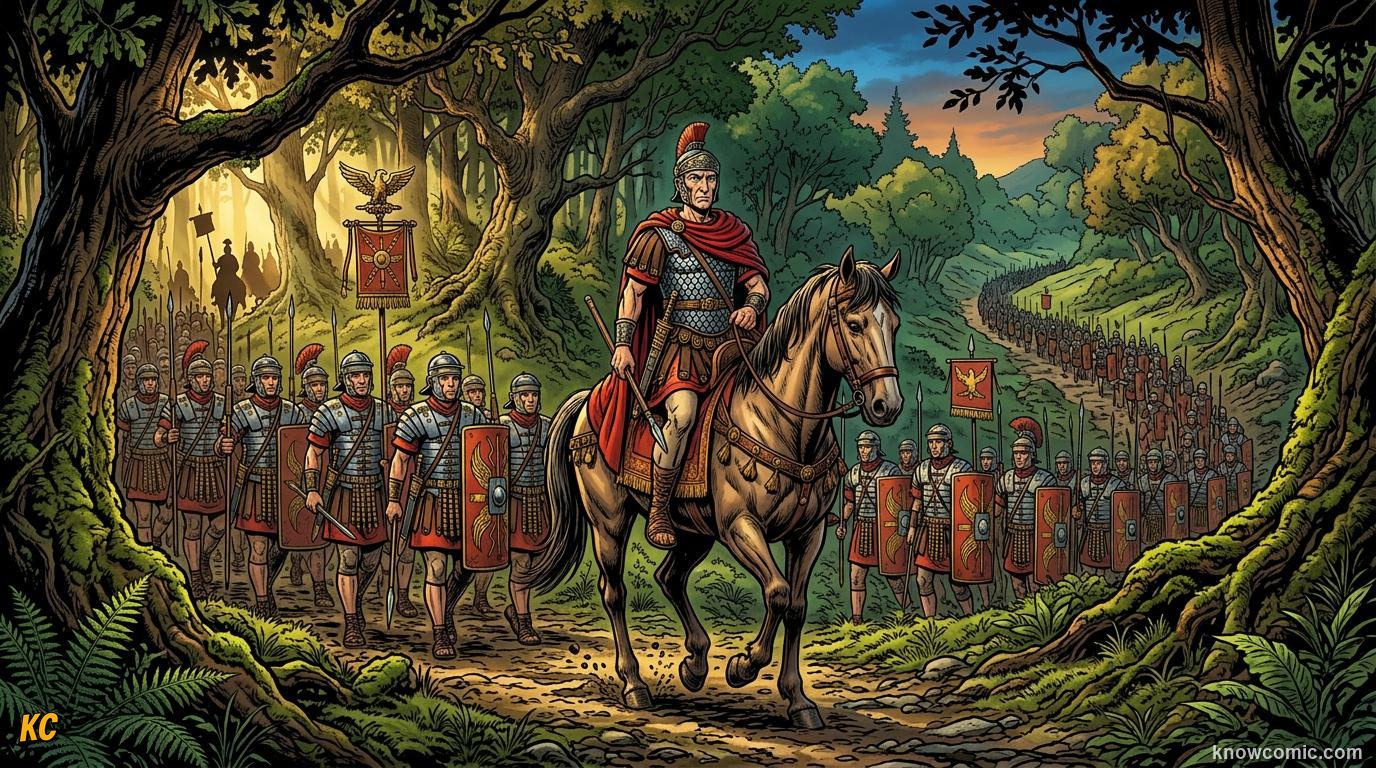 Comic panel about julius caesar: Gaius Julius Caesar, educational kids illustration