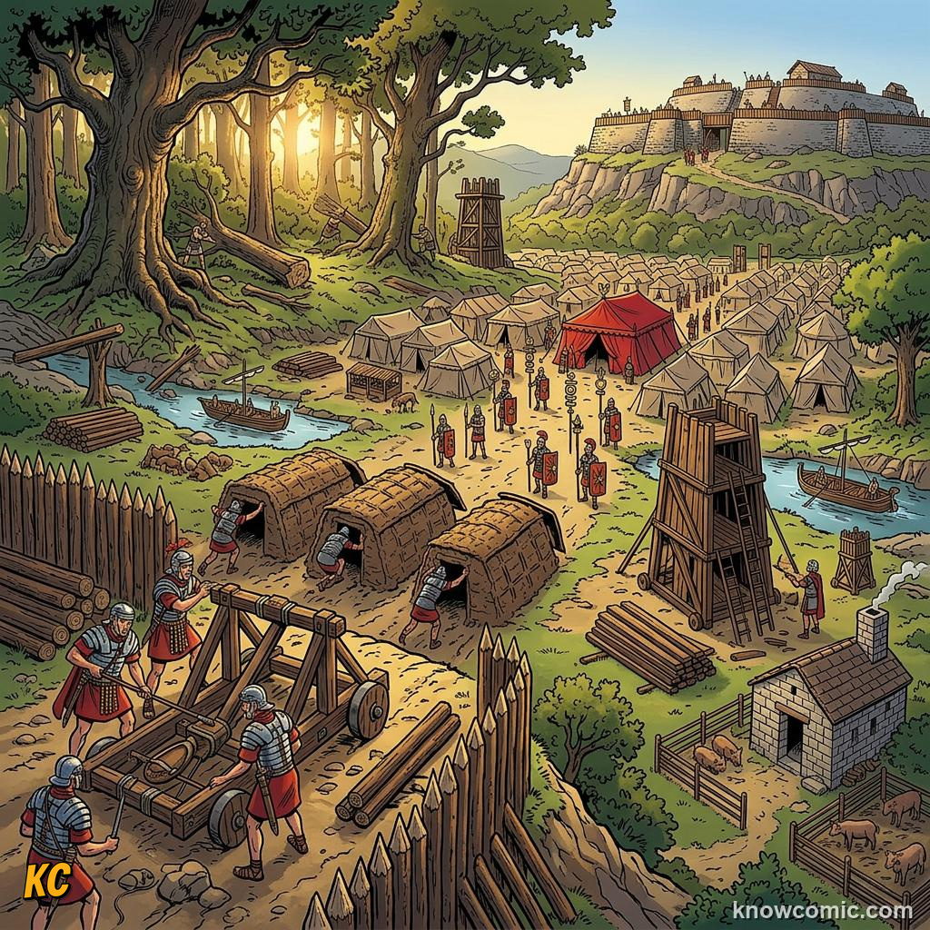 Comic panel about julius caesar: From Patrician To Commander, Gaul, educational kids illustration