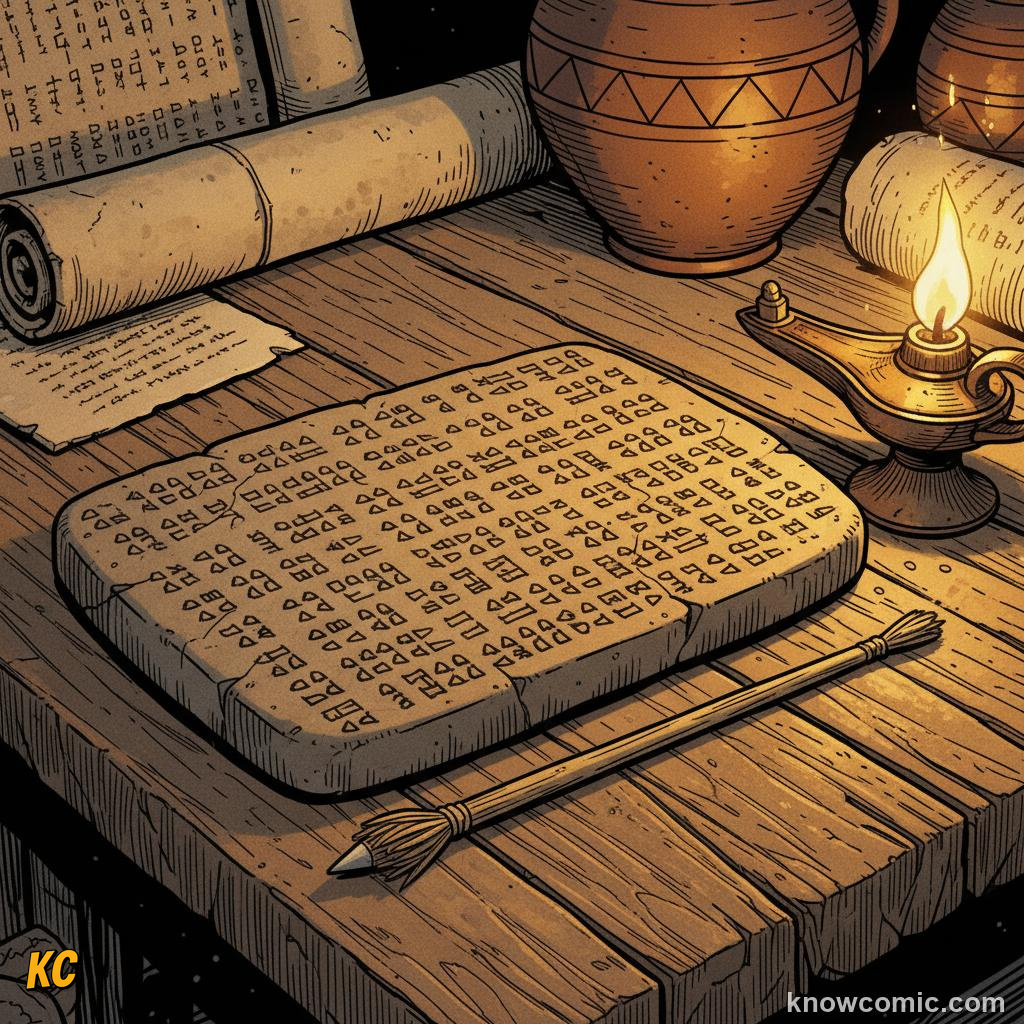 Ancient clay tablets covered in wedge-shaped cuneiform script baked hard by the sun