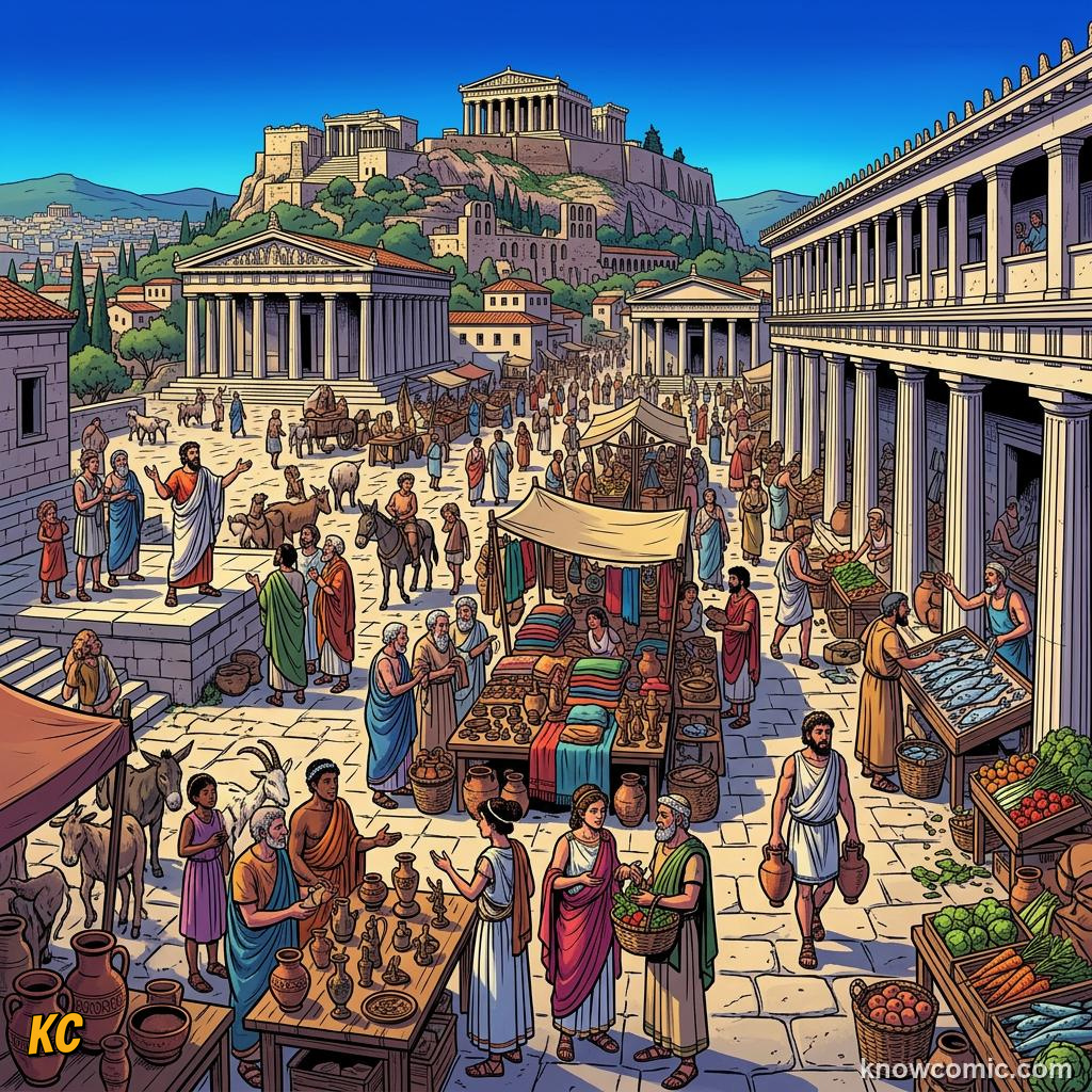 Comic panel about sparta vs athens: Greece Was Not One Country, Athens, educational kids illustration