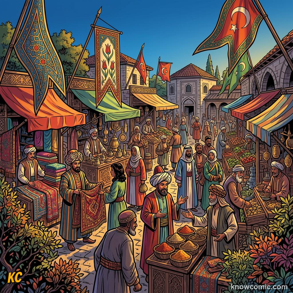 Comic panel about ottoman empire: A Dynasty Grows, Mix, educational kids illustration