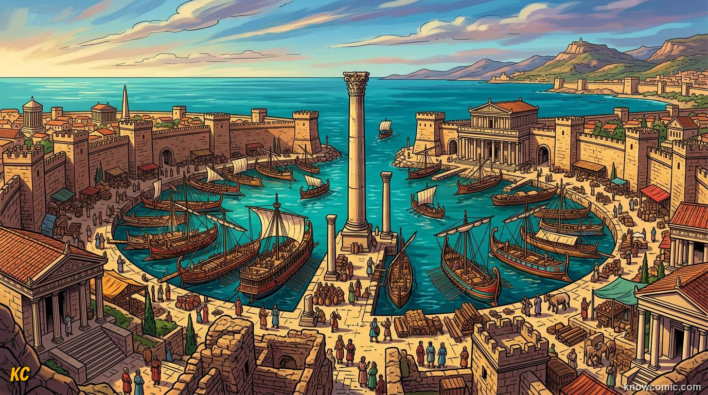 Comic panel about carthage: hannibal: Carthage, educational kids illustration
