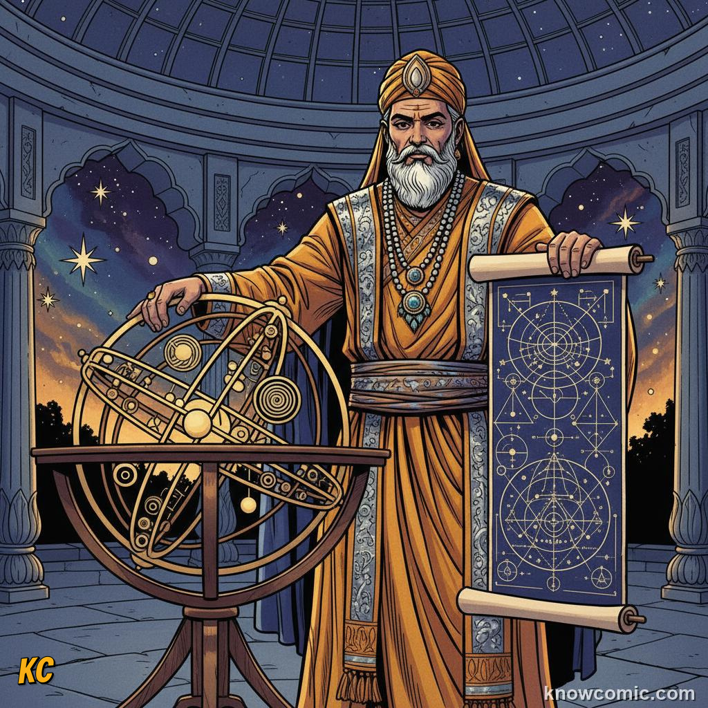 Gupta astronomer using instruments to observe stars and chart the heavens