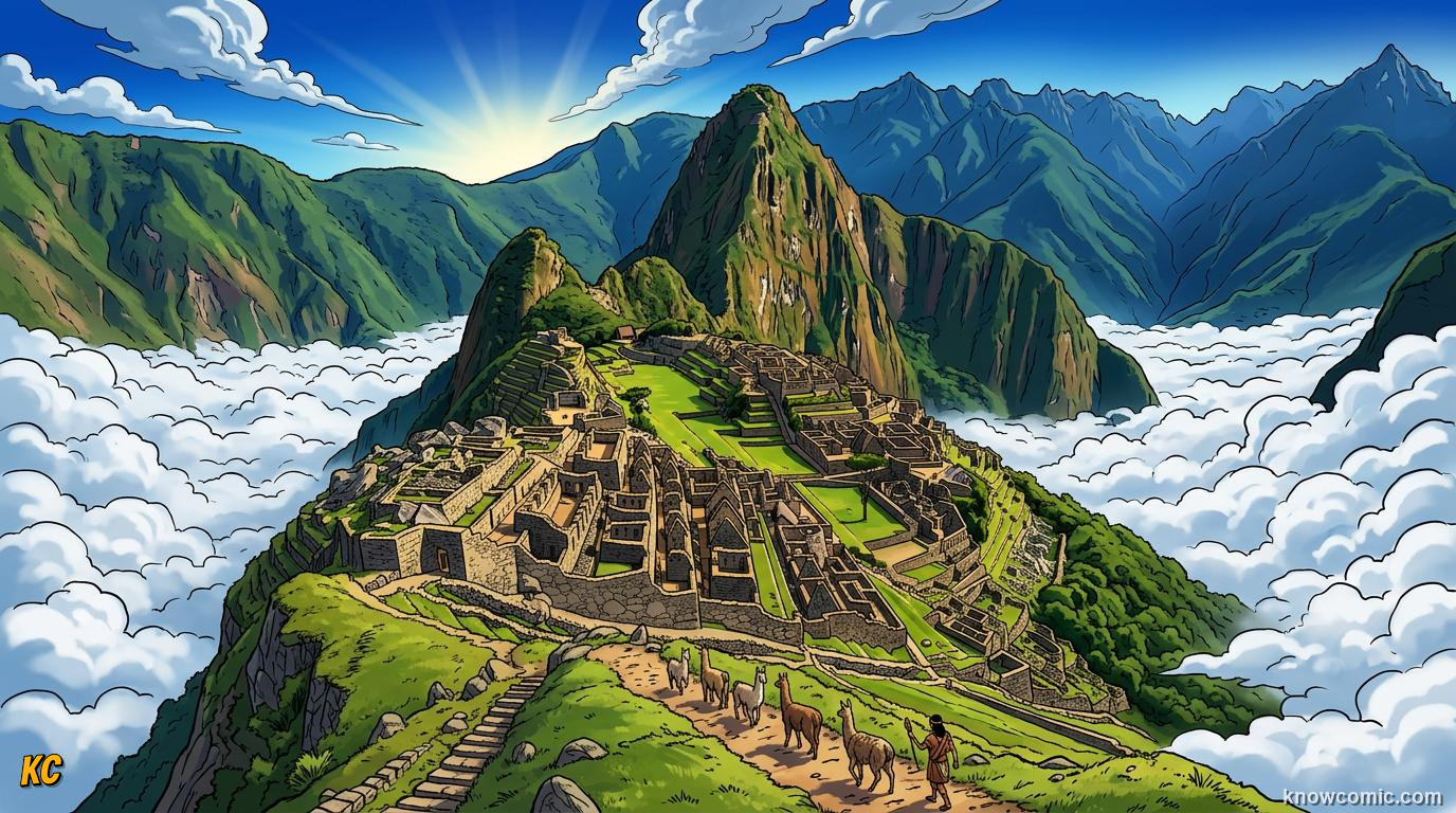 Comic panel about inca: mountain masters: Andes Empire, educational kids illustration