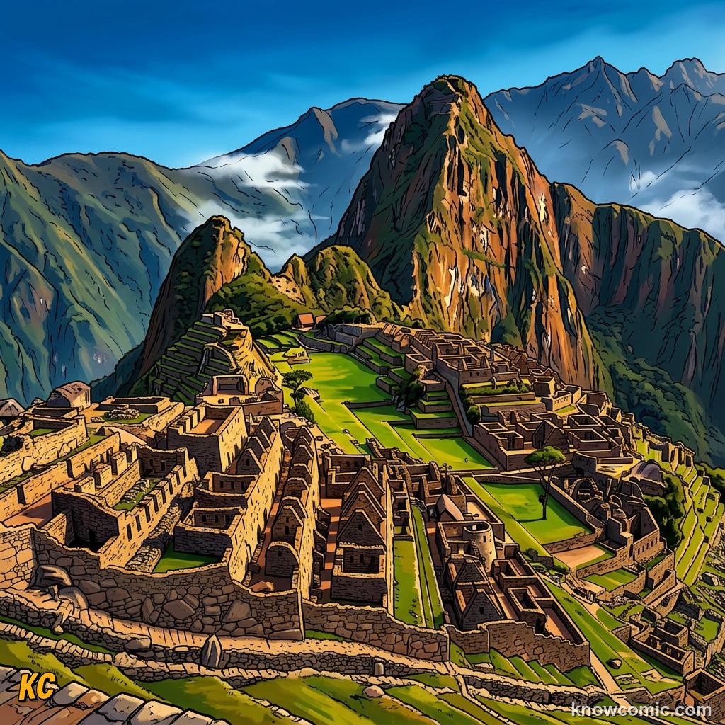 Comic panel about inca: mountain masters: Four Parts Of The World, Cusco, educational kids illustration