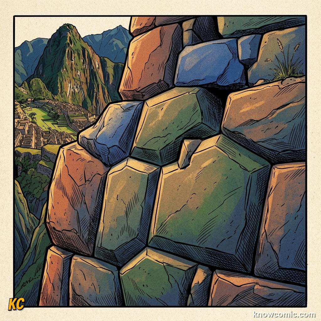 Comic panel about inca: mountain masters: Stone, educational kids illustration