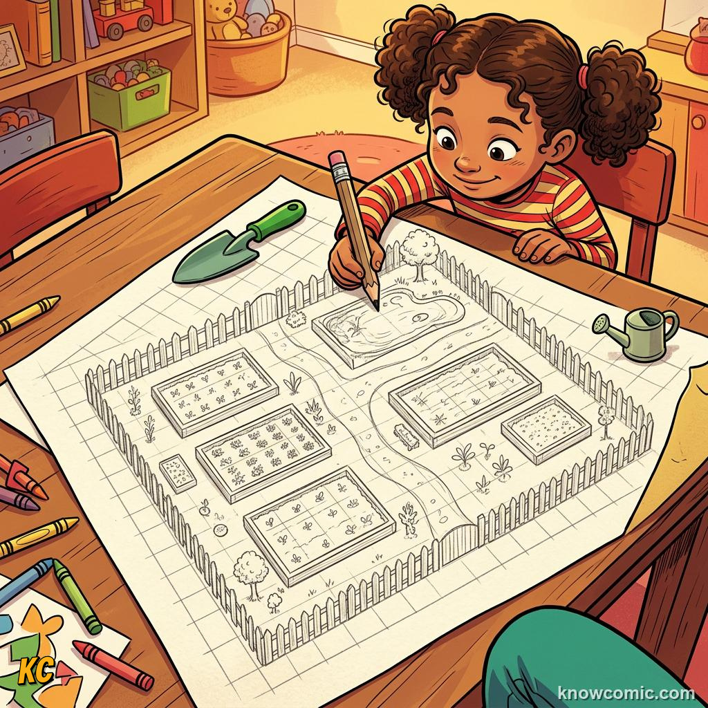 Home agriculture: SKETCH, ✏️ Draw beds, pots, fences, and tall trees from above.