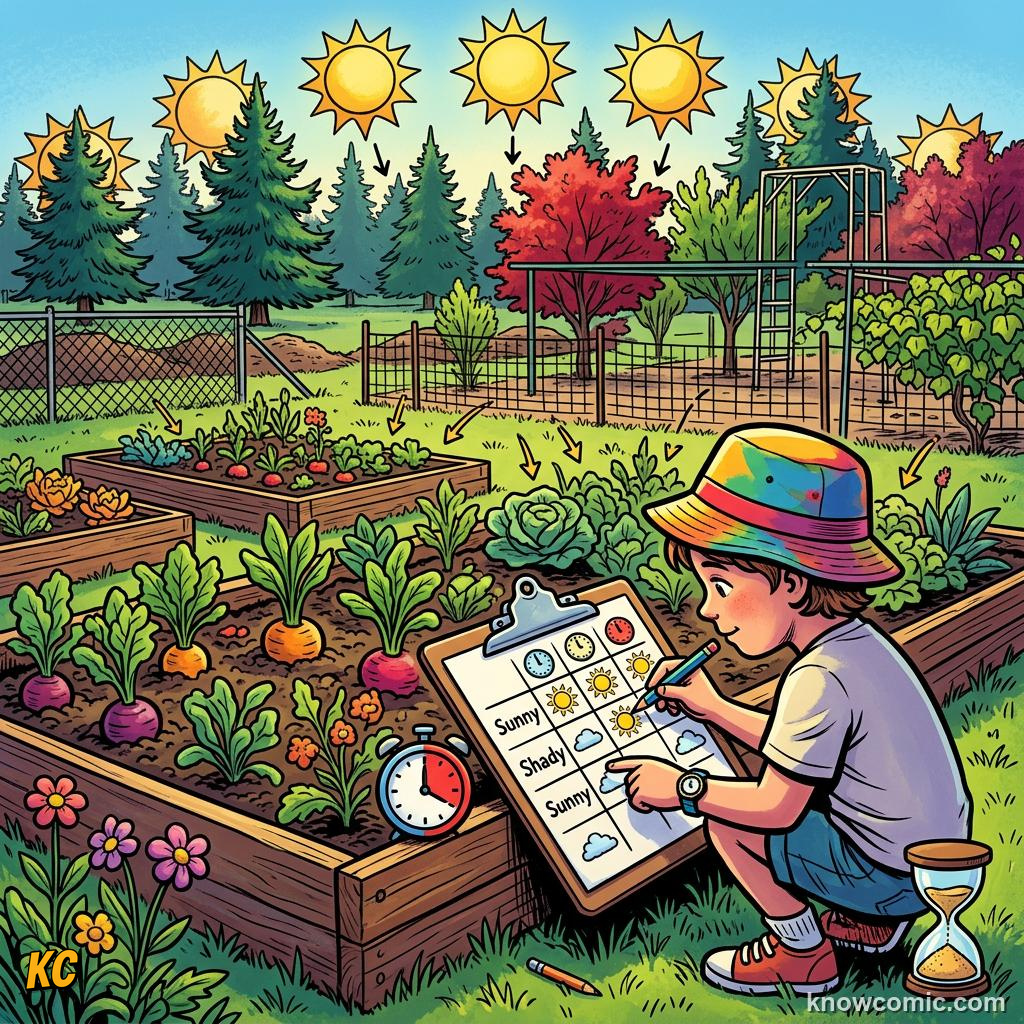 Home agriculture: TRACK, ⏱️ Every hour, note sunny vs shady on your grid.