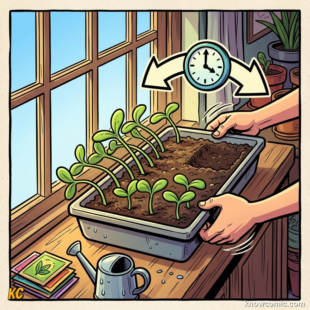 Home agriculture: WINDOW, Rotate tray daily so stems grow straight.