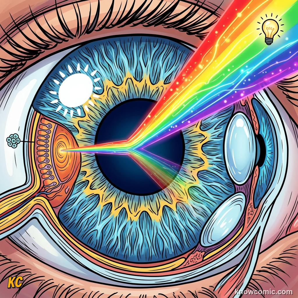 Cross-section of the eye showing light passing through lens to the retina