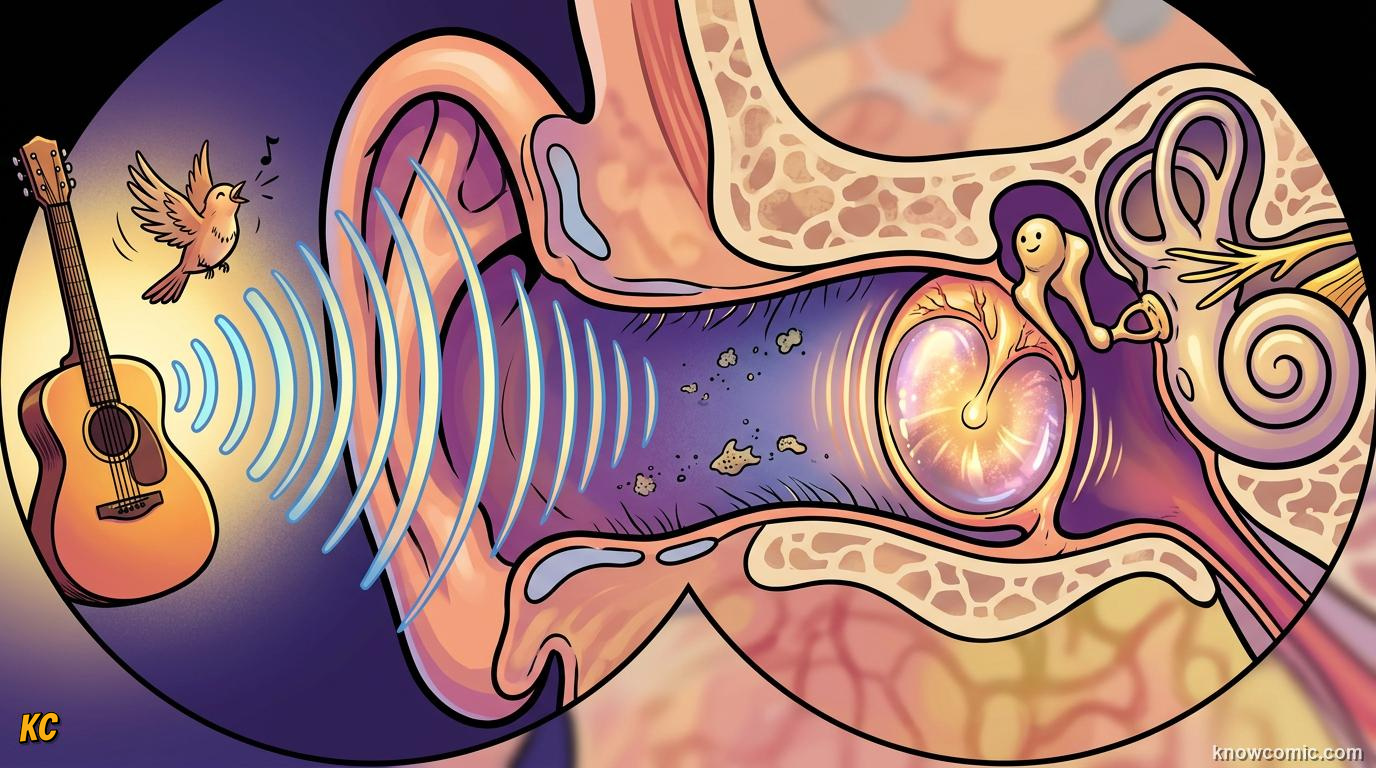 Sound waves traveling through air into the outer ear toward the eardrum