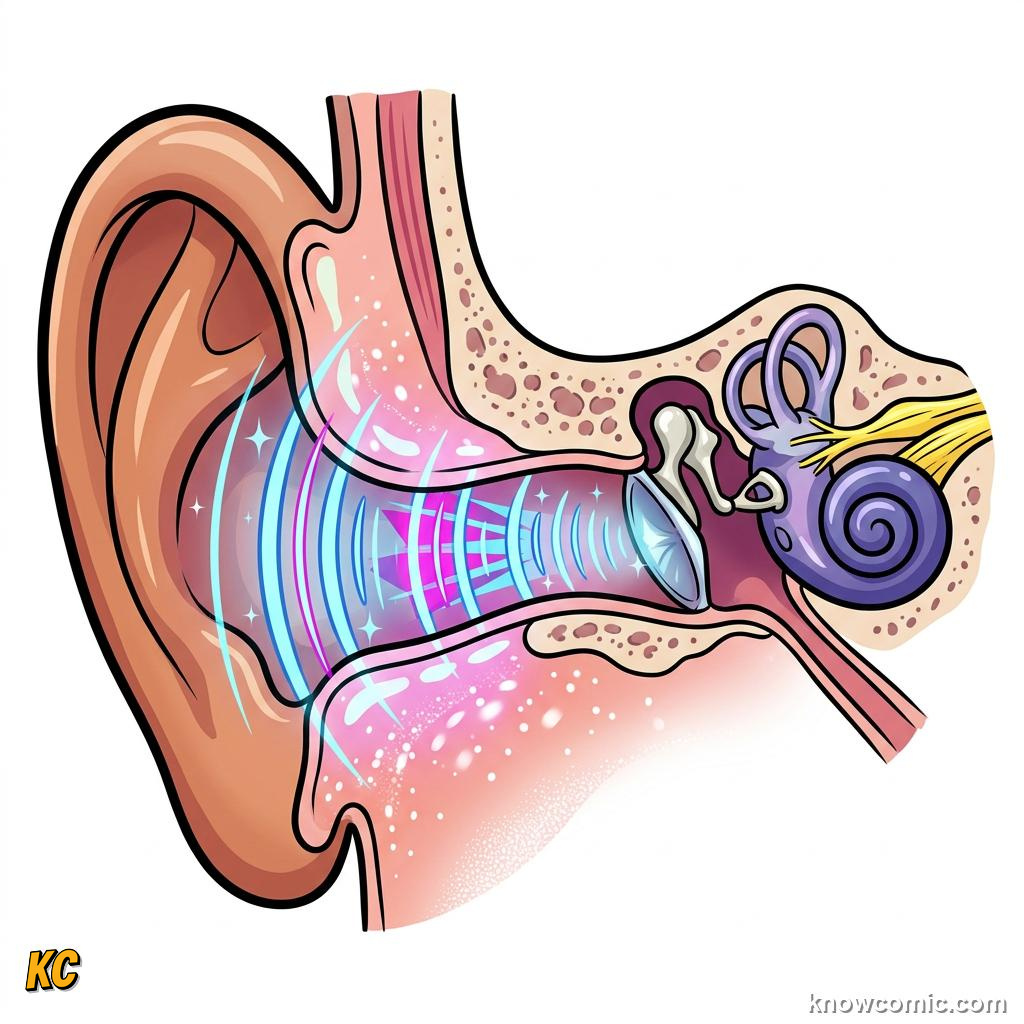 Outer ear and ear canal funneling sound waves inward