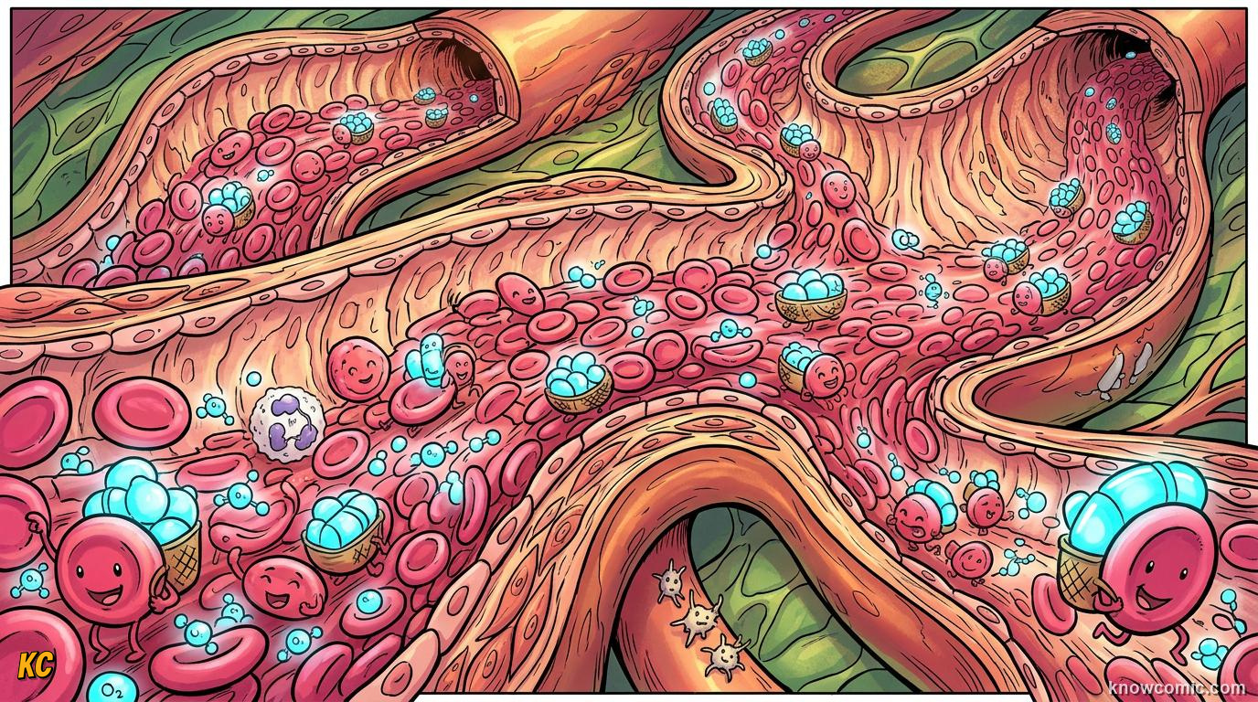 Blood as a mixture of plasma red cells white cells and platelets flowing through vessels