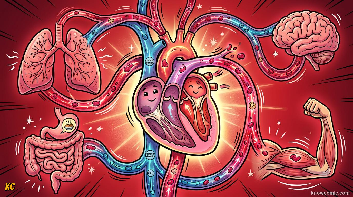 Human heart as a muscular four-chamber pump beating steadily in the chest