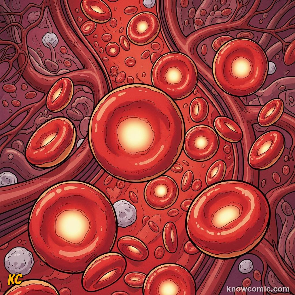 Red blood cells loaded with haemoglobin carrying oxygen to every cell in the body