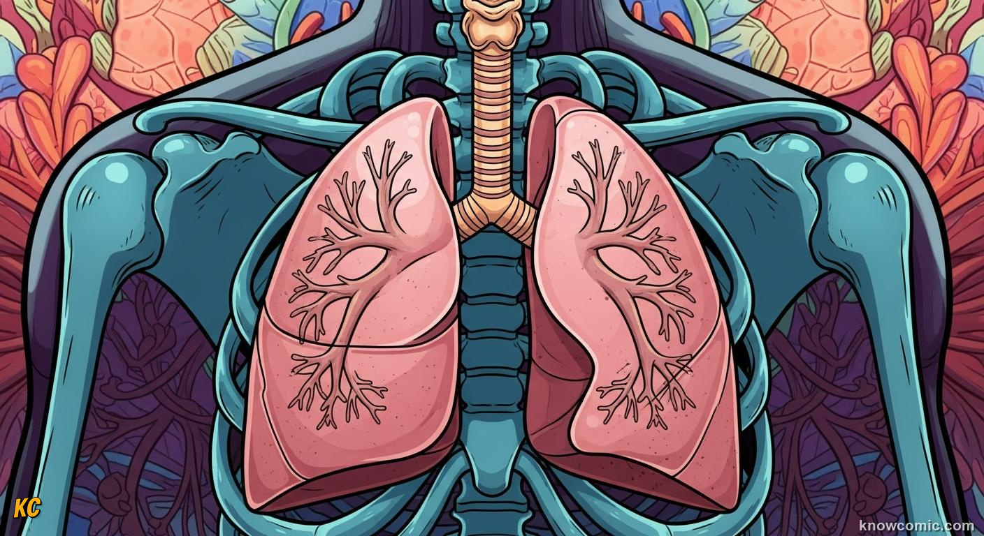 Two pink spongy lungs with lobes and the full branching bronchial tree inside
