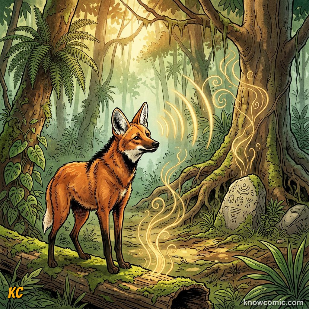 Comic illustration of a quiet rainforest with morning light